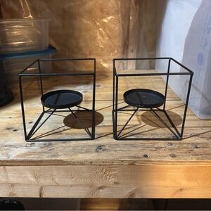 2 Black Geometric Candle Holders